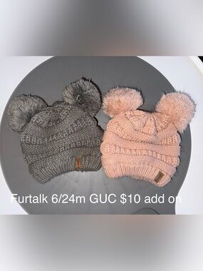 Kids Double Pom Cable Knit Beanie - Pink and Gray